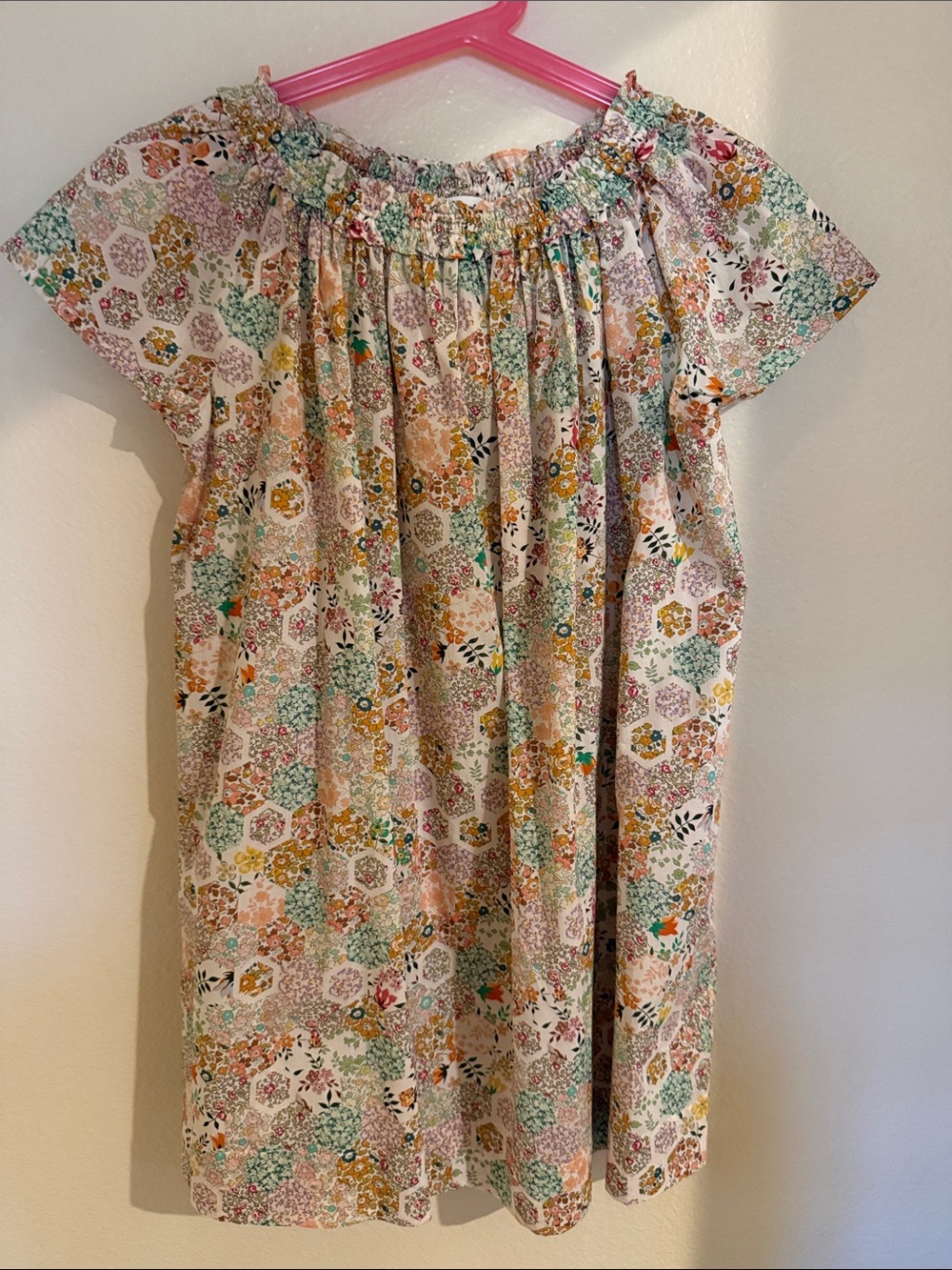 Bonpoint Floral Patchwork Smocked Neck Cotton Dress - Pink, Green, Yellow